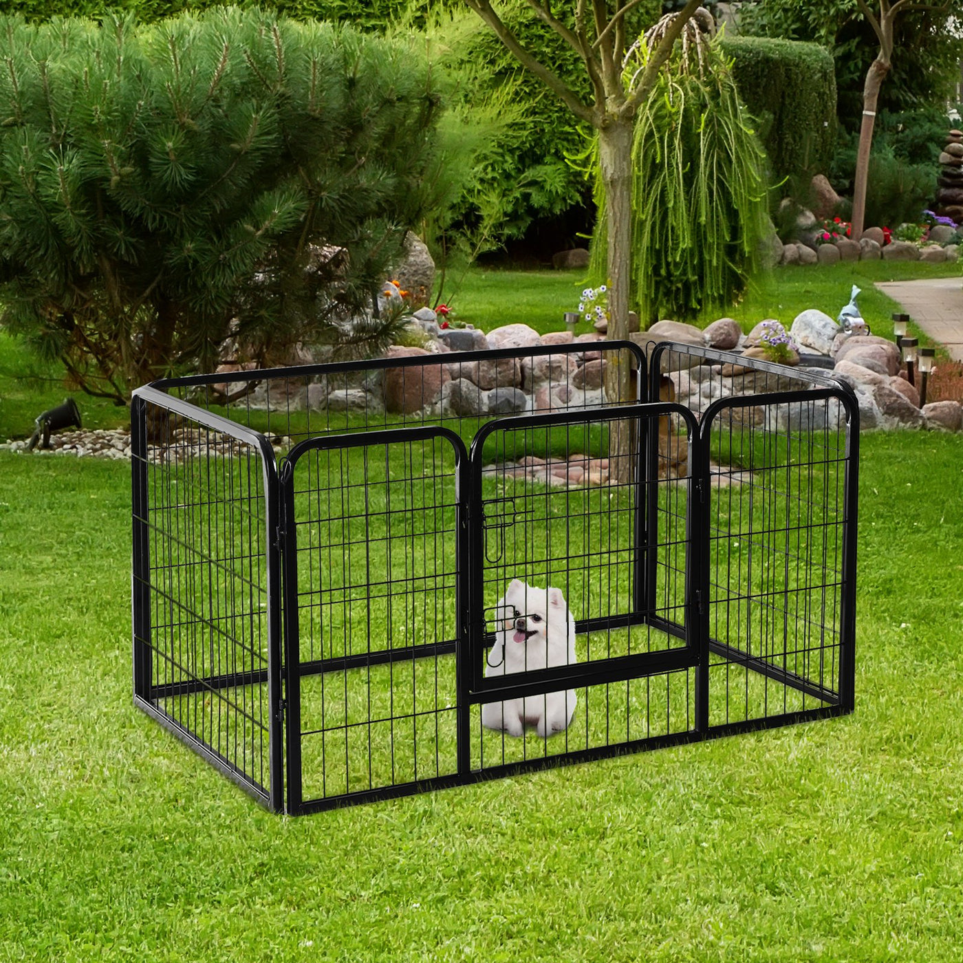 PawHut 49" 4 Panel Black Pet Playpen  Heavy Duty Puppy Cat Dog Pen